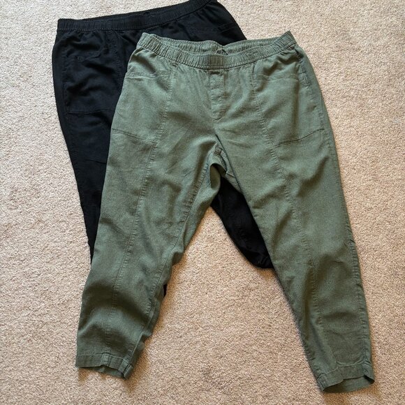 Lot of 2 Old Navy Casual Linen Blend Pants XL Olive Black - Picture 1 of 16